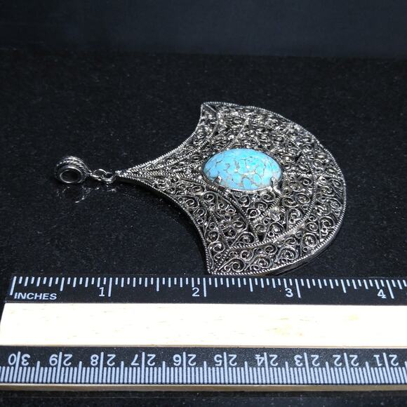 Vintage 1960s Hollycraft Faux Turquoise Large Pendant - Picture 7 of 10